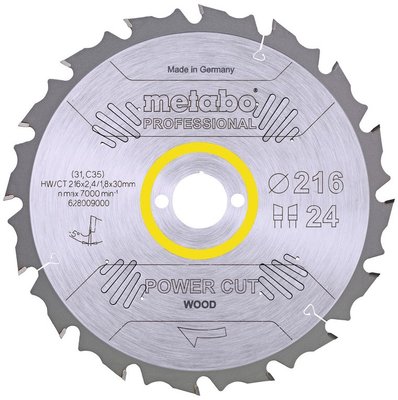 Пильный диск Metabo HW/CT 216x30 24 WZ 5 (628009000)  фото