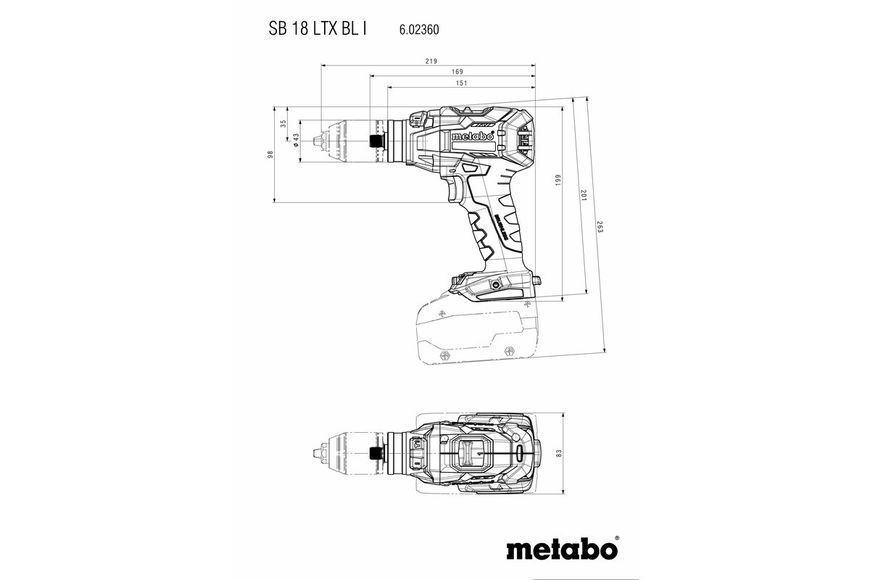 Акумуляторний дриль-шуруповерт Metabo SB 18 LTX BL I (без АКБ) (602360840) } фото