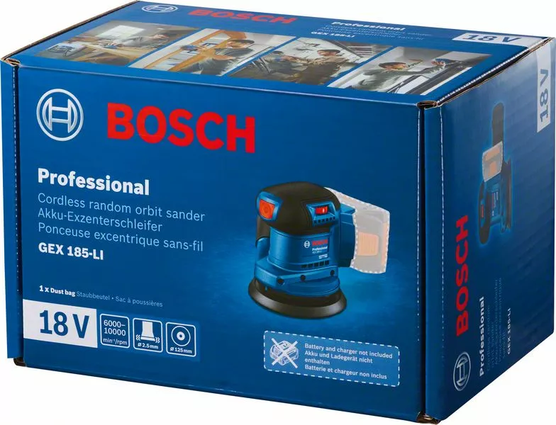 Аккумуляторная шлифмашина эксцентриковая Bosch GEX 185-LI (без АКБ и ЗУ) (06013A5020)  фото