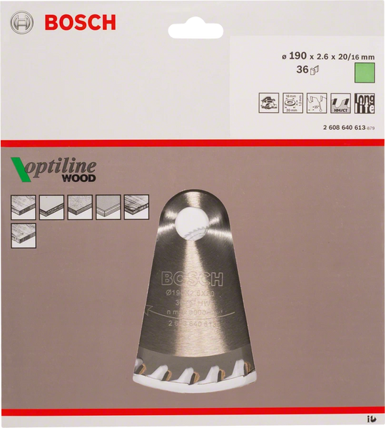 Пильный диск Bosch OPTILINE WOOD 190х30 (2608640616)  фото