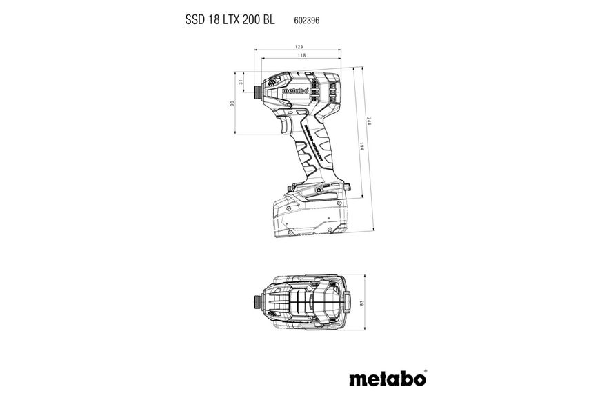 Акумуляторний ударний гайковерт Metabo SSD 18 LTX 200 BL (602396800) } фото