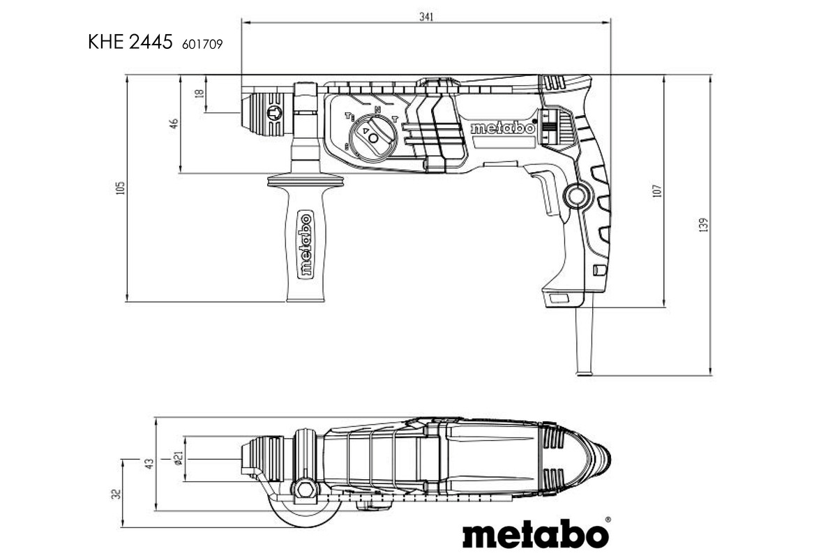 Перфоратор Metabo KHE 2445 вид сбоку