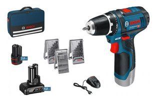 Акумуляторний шуруповерт Bosch GSR 12V-15, набір біт та свердл (0615990G6L) } фото