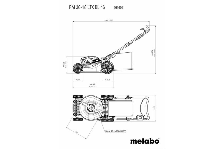 Аккумуляторная газонокосилка Metabo RM 36-18 LTX BL 46 (601606650)  фото